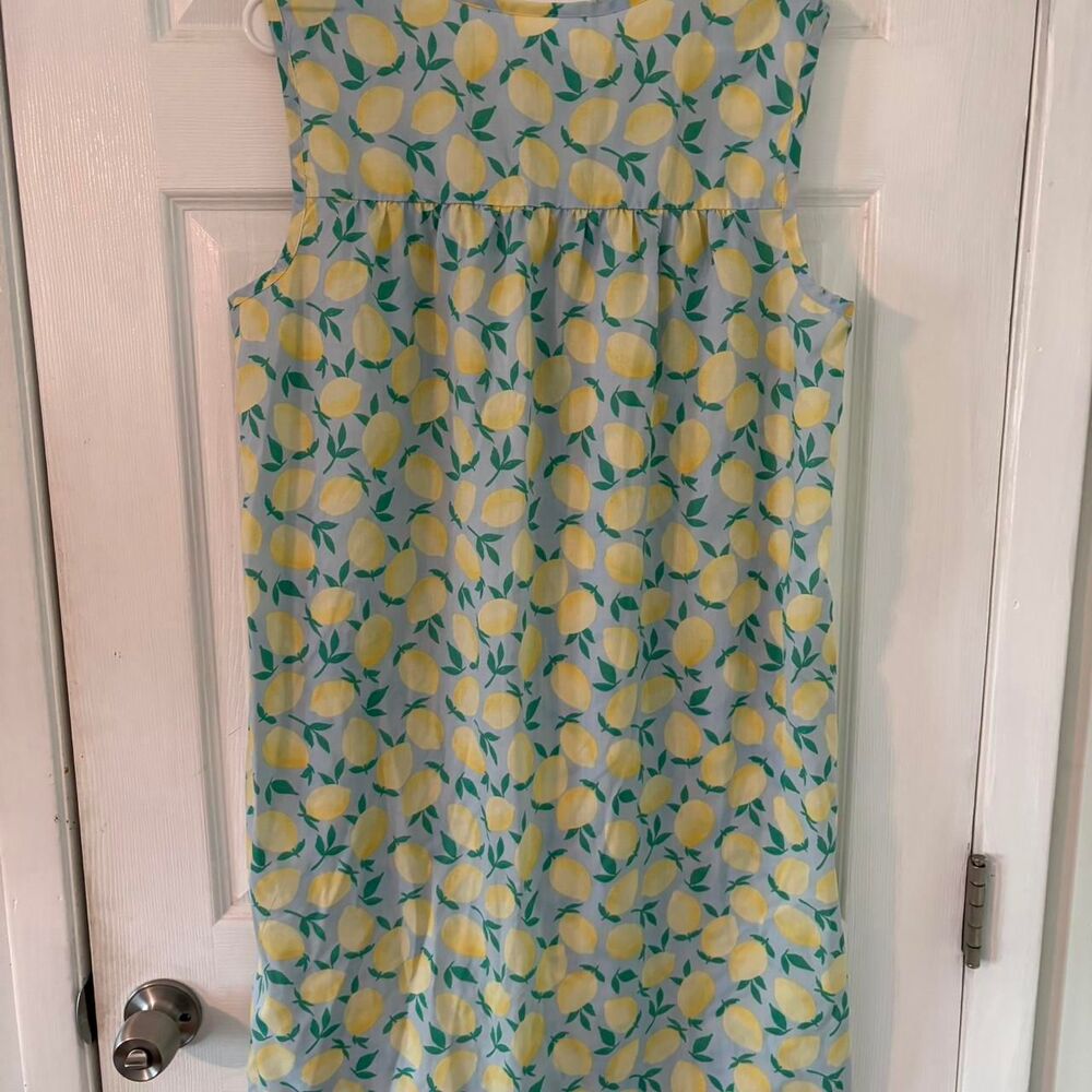 Lemon Print Mini Dress Cottagecore Summer Pocket Dress Blue Yellow Size L - Picture 3 of 8